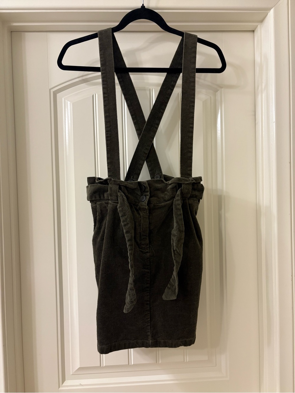 Women’s Olive Green Suspender Corduroy Jumper Dress